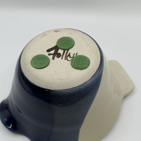 Kent Follette Pottery Bowl Cobalt Cream Swirl Detail Spout Signed - Picture 5 of 8